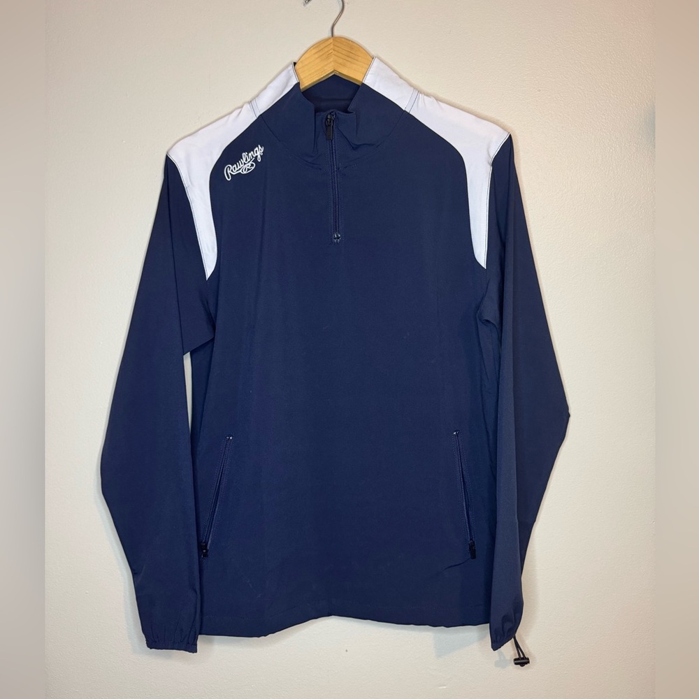 Rawlings Youth Medium Quarter Zip Pullover Jacket‎ Navy Blue White